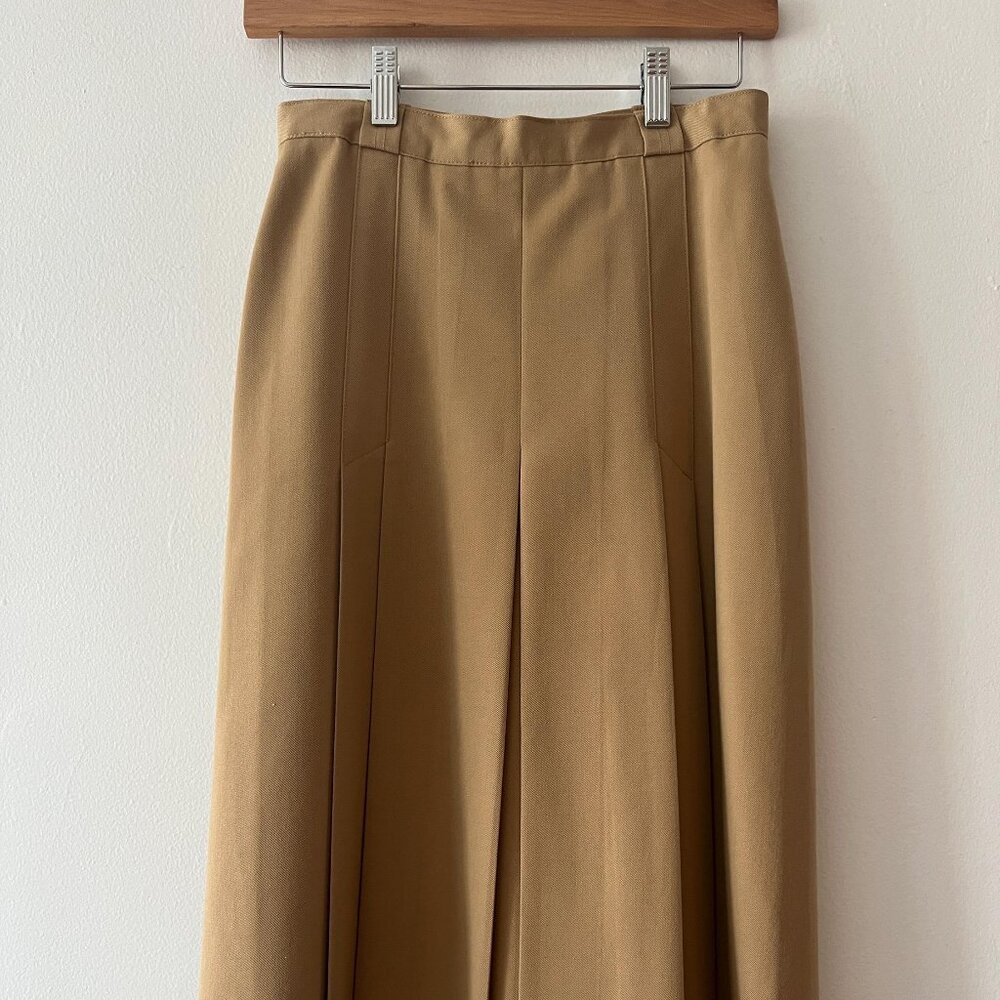 Classic Vintage Beige Wool Blend Midi A-Line Pleated Skirt
